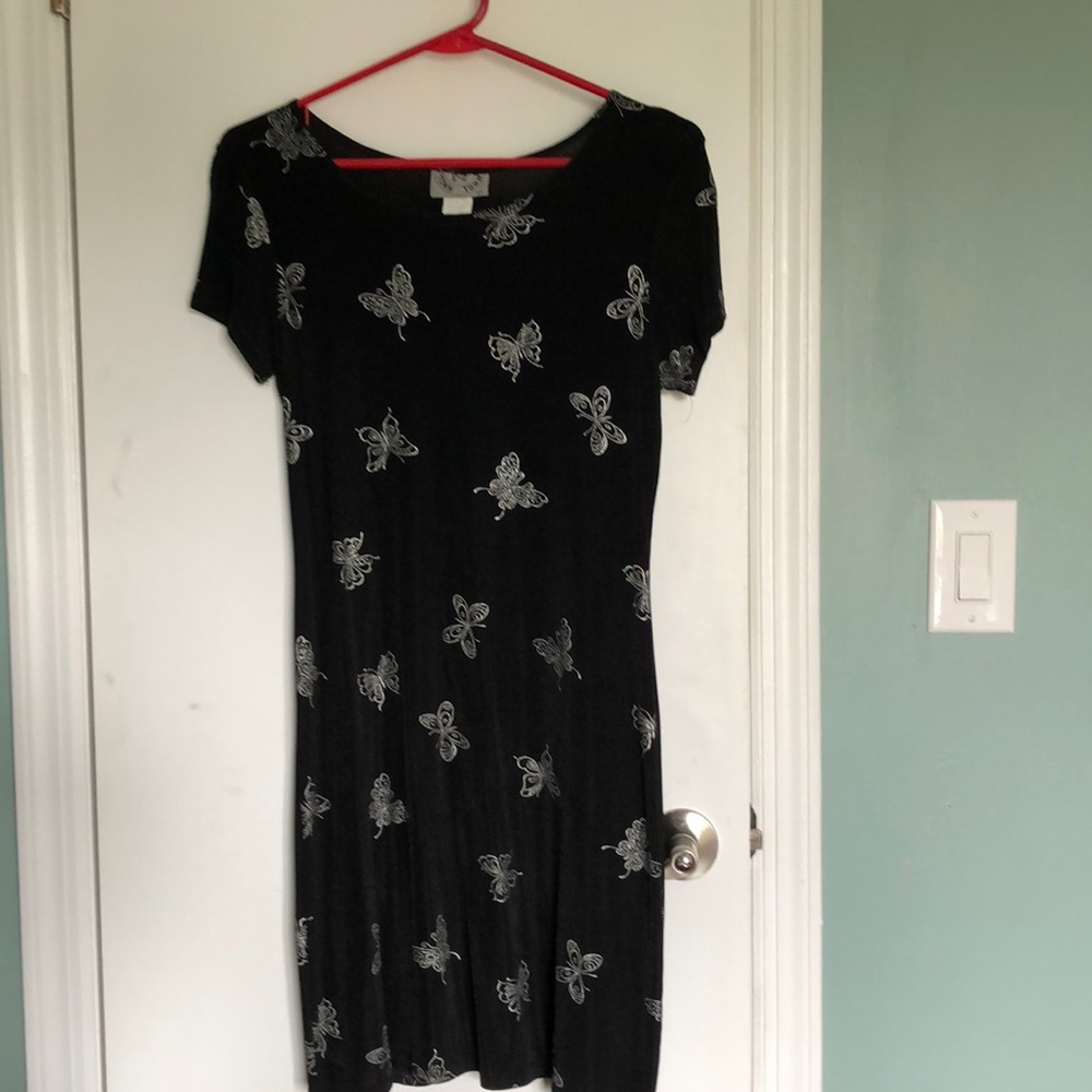 Black dress w silver butterflies